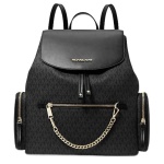 Michael Kors Jet Set Large Signature PVC Chain Backpack Flap Book Bag (Black/Gold)