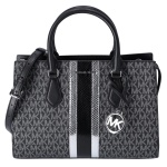 Michael Kors Sheila Medium Signature Logo and Metallic Satchel (Black Noir)