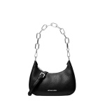 Michael Kors Cora Medium Pebbled Leather Shoulder Bag Black Silver