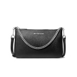 Michael Kors Jet Set Medium Chain Shoulder Bag Crossbody Bag Black Saffiano Leather Pouchette Silver tone