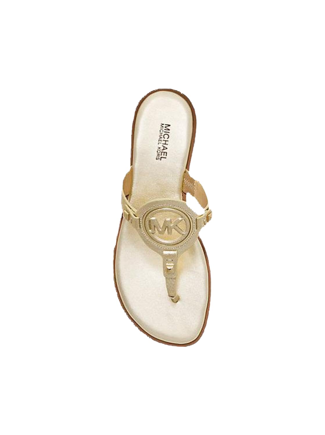 51UYTS3-cgL.jpg Michael Michael Kors Women's Aubrey Cutout Thong Tumbled Leather T-Strap Sandal Color Pale Gold Size 6 - Image 1