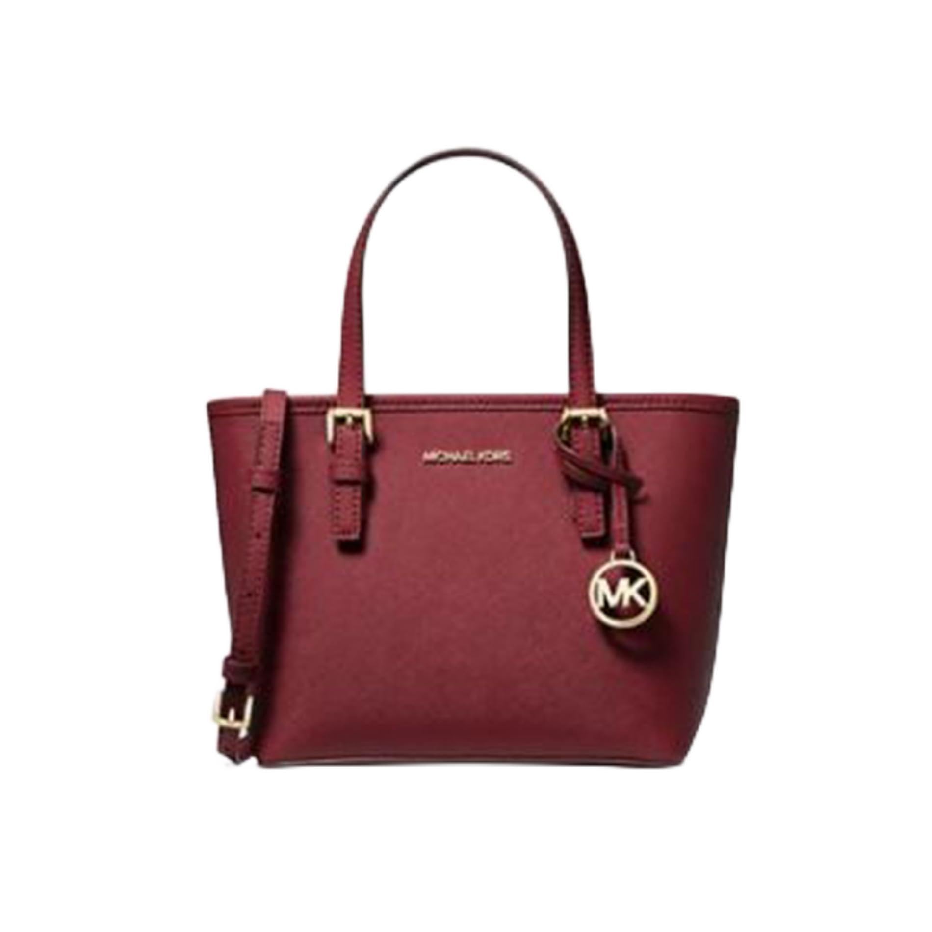 61IcbtWgqlL.jpg Michael Kors Jet Set Travel Extra-Small Saffiano Leather Top-Zip Tote Bag (Oxblood) - Image 1