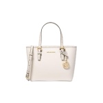 Michael Kors Jet Set Travel Small Carryall Convertible Top Zip Tote Saffiano Leather Crossbody Bag Purse Handbag (Light Cream Multi)