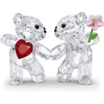 SWAROVSKI Kris Bears Happy Together Figurine Set, Clear Swarovski Crystal with a Red Heart and Pink Flower Accent, Part of the Swarovski Kris Bears Collection