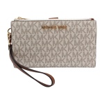 Michael Kors Jet Set Travel Double Zip Wristlet - Signature PVC (Vanilla PVC/Dark Acorn)