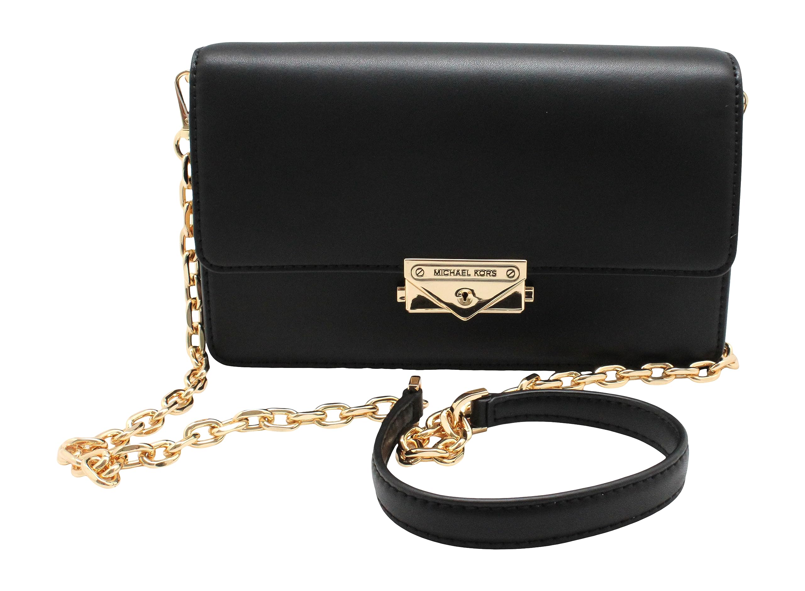 918jBBWUItL.jpg MICHAEL KORS CECE MEDIUM FLAP VEGAN LEATHER SHOULDER CROSSBODY BAG CLUTCH BLACK - Image 1